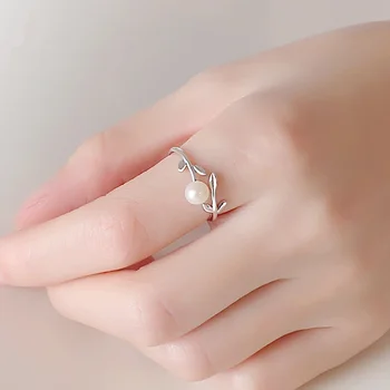 100% натуральное серебро 925 пробы настоящее натуральное жемчужное кольцо для женщин лист жемчуг bizuteria драгоценный камень серебро ювелирные изделия кольцо коробка для девочек
