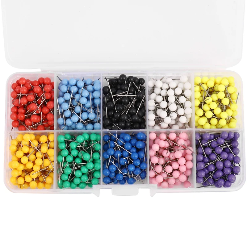 1000 штук 1/8 дюйма Map Push Pins Map с пластиковыми круглыми головками и стальными игольными наконечниками 10 цветов (каждый цвет 100 шт.)