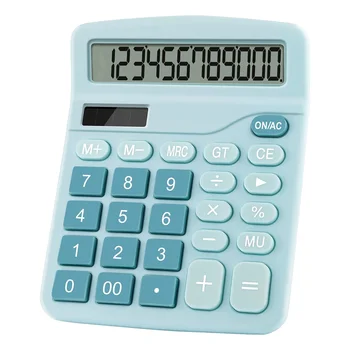 12-значный электронный калькулятор Солнечный калькулятор Калькулятор двойного питания Офисный финансовый базовый настольный калькулятор-синий