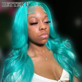 13x4 Зеленый прозрачный кружевной фронтальный парик Человеческие волосы Предварительно выщипанные парики для женщин Body Wave 613 Цветные бразильские парики из человеческих волос