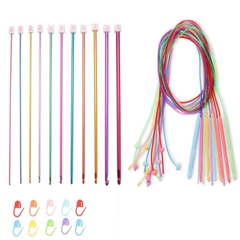1Набор тунисских крючков Набор крючков 3,5-12 мм Пластиковый набор спиц для плетения кабеля Алюминий