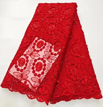 2023 Классическая мода Французская сетка Лазерная вышивка на пустой ткани Африканские нигерийские бусины Кружевная ткань для свадебного платья