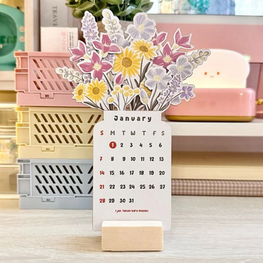 2024 Bloomy Flowers Настольный календарь Креативный бумажный календарь Календарь Иллюстратор Декор Красивый цветочный декор стола
