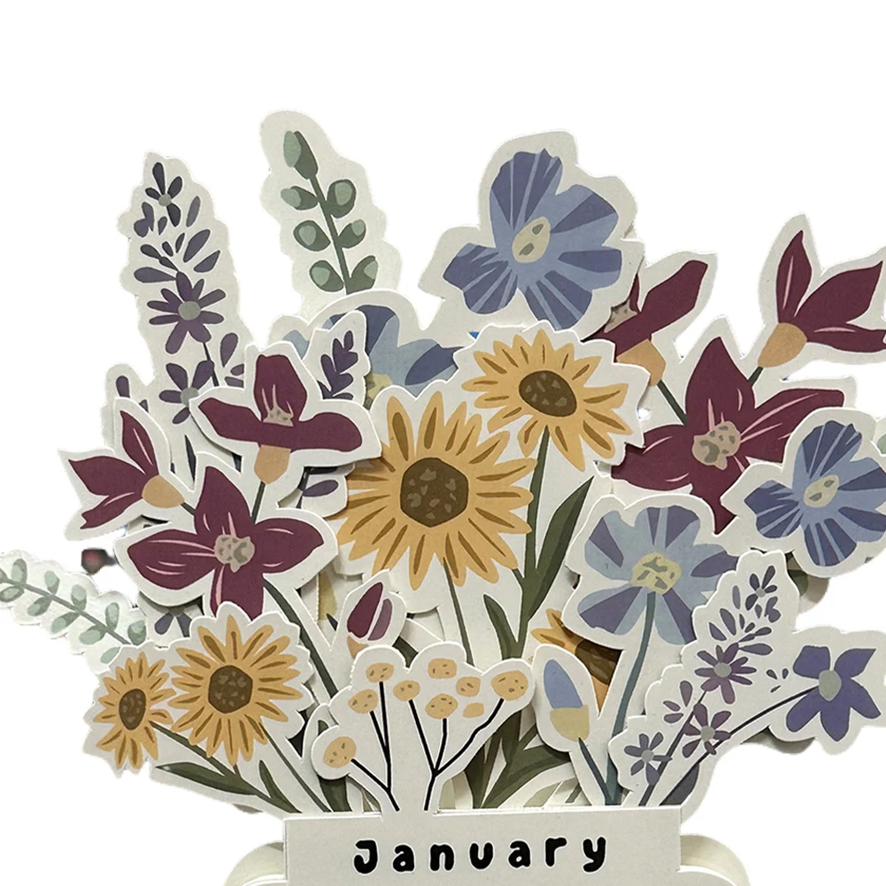 2024 Bloomy Flowers Настольный календарь Креативный бумажный календарь Календарь Иллюстратор Декор Красивый цветочный декор стола