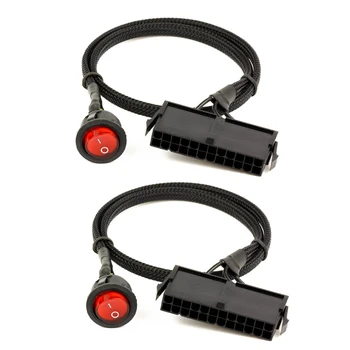 2X 24-контактный гнездовой ATX PSU PC Тестер стартера Пусковой кабель перемычки с переключателем ВКЛ/ВЫКЛ, 50 см
