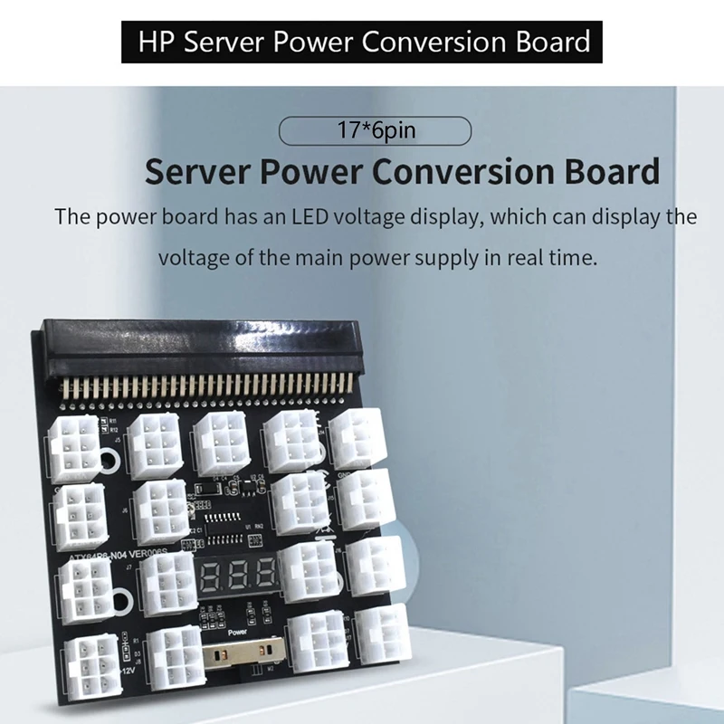 2X Коммутационная плата 17 портов 6-контактный светодиодный дисплей Модуль питания Адаптер серверной карты для HP 1200 Вт 750 Вт PSU GPU Miner Mining BTC