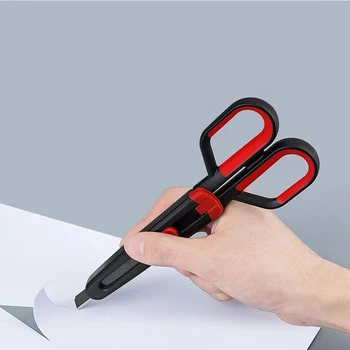2Функция в 1 Художественный нож + ножницы Фторсодержащее покрытие Универсальный безопасный нержавеющий острый для резки клейкой ленты DIY Оптовая