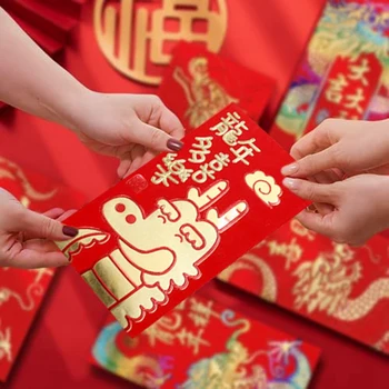 36 шт. Красные конверты Новый год Красные конверты Весенний фестиваль Счастливые денежные пакеты для китайского Нового года 2024 Дракон