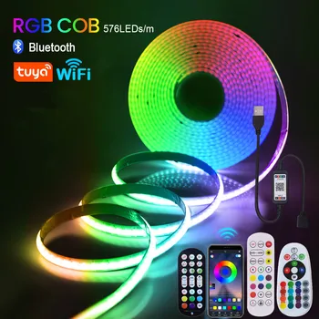 5 В USB RGB COB Светодиодная лента Wi-Fi Bluetooth-совместимый 24-клавишный 44-клавишный комплект дистанционного управления 576 светодиодных линейных фонарей Гибкая ленточная лампа