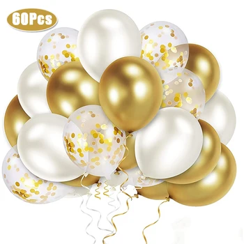 60 шт. 12-дюймовый латексный набор воздушных шаров с конфетти с лентами для дня рождения, свадьбы, детского душа, украшения выпускной вечеринки