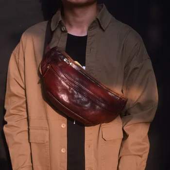 AETOO Текстурированная кожаная мужская сумка через плечо плиссированный дизайн ретро индивидуальность маленькая нагрудная сумка бытовая выходящая горизонтальная длинная
