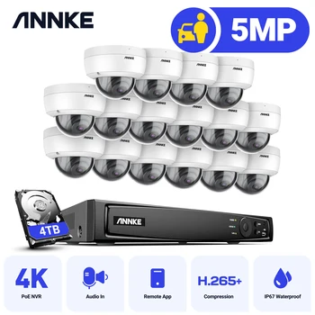 ANNKE 5MP FHD POE Система видеонаблюдения 16CH H.265+ 8-мегапиксельный NVR Рекордер 5-мегапиксельные камеры видеонаблюдения Запись звука 5-мегапиксельная IP-камера PoE