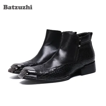 Batzuzhi zapatos de hombre Модные черные короткие сапоги из натуральной кожи Zip Italy Тип Handmade Деловые сапоги ручной работы, 38-46