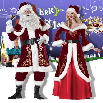 Deluxe Мужчины Рождественский костюм Косплей Пара Санта-Клаус Униформа Праздник