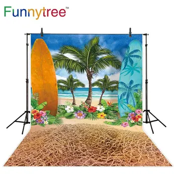 Funnytree фоновый фотофон Кокосовая пальма доска для серфинга приморский пляж Лето тропический цветок Фоновая фотостудия