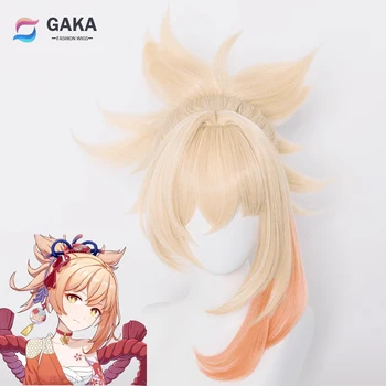 GAKA Game Genshin Impact Yoimiya Парик Синтетический Длинный Прямой Омбре Блондин Оранжевый Косплей Волос Парик Для Ежедневной Вечеринки