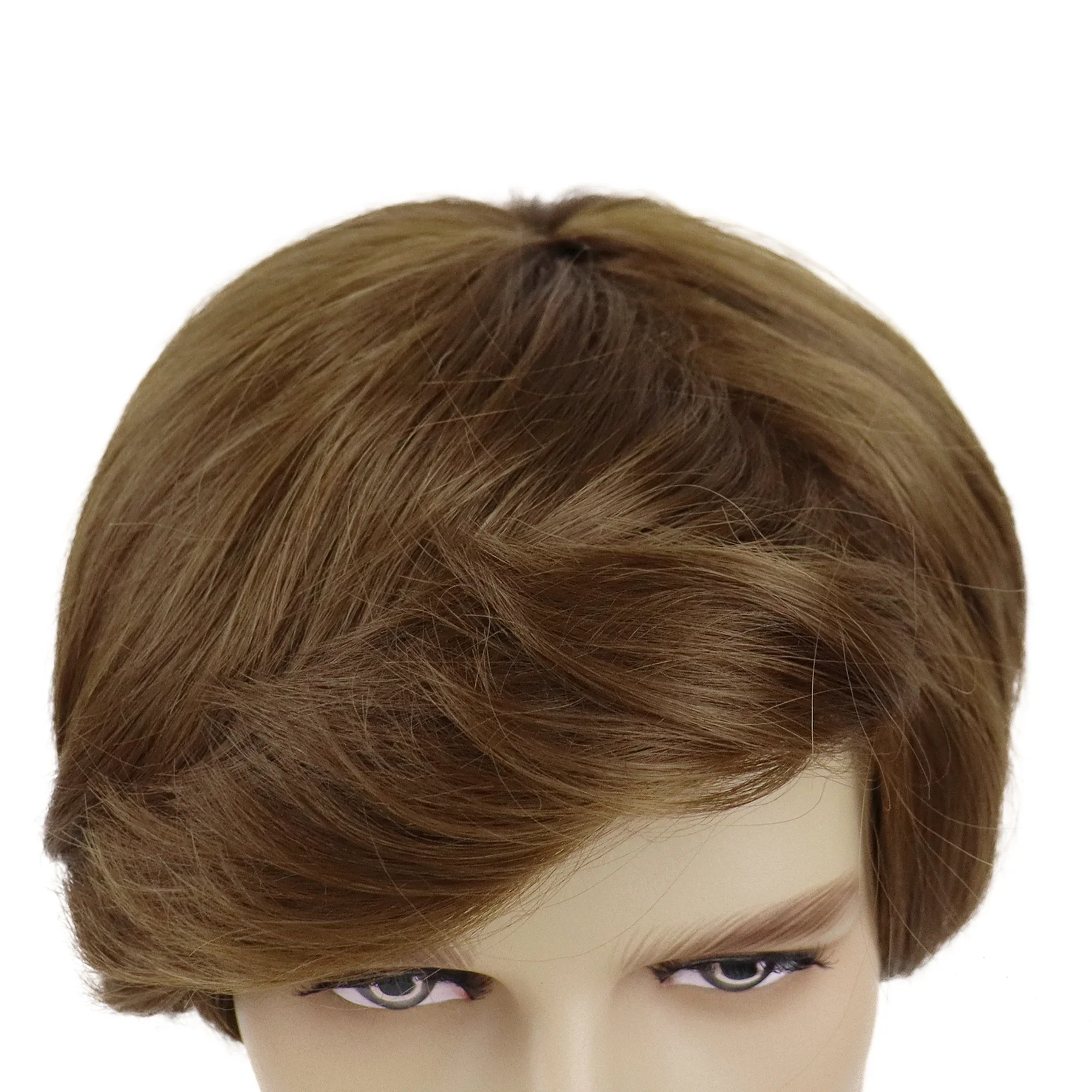 GNIMEGIL Синтетические парики с короткими волосами для мужчин Коричневый парик Натуральные прически Кудрявые с челкой Красивая замена Косплей Парик Костюм