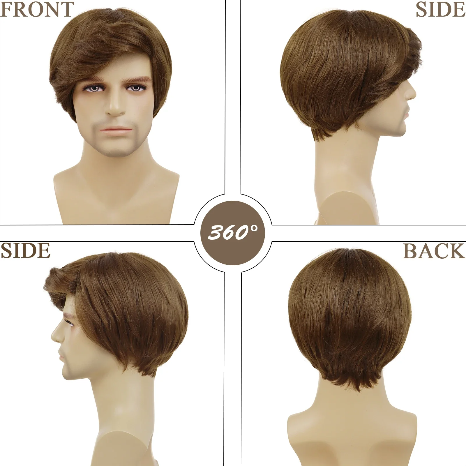 GNIMEGIL Синтетические парики с короткими волосами для мужчин Коричневый парик Натуральные прически Кудрявые с челкой Красивая замена Косплей Парик Костюм