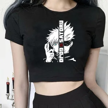 Gojo Satoru готический графический укороченный топ Женская готическая эстетическая футболка 2000-х годов