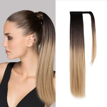 HAIRCUBE Длинный прямой зажим для наращивания волос в хвосте для женщин Черный до светло-коричневого омбре Синтетический парик с хвостом пони