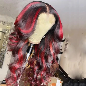 Highlight Red Color Lace Front Wig Прозрачные синтетические кружевные фронтальные парики для черных женщин Прямой короткий боб