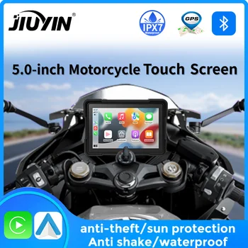 JIUYIN 5-дюймовый портативный мотоциклетный автомобильный игровой экран GPS-дисплей IPX7 Водонепроницаемый монитор для беспроводного Apple CarPlay Android Auto
