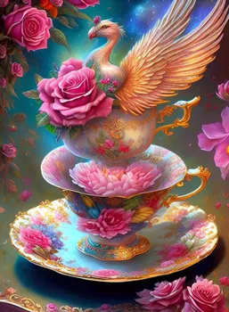 JMINE Div 5D чай кофе чашка цветок птица феникс полная алмазная живопись наборы для вышивки крестом искусство животное 3D краска бриллиантами