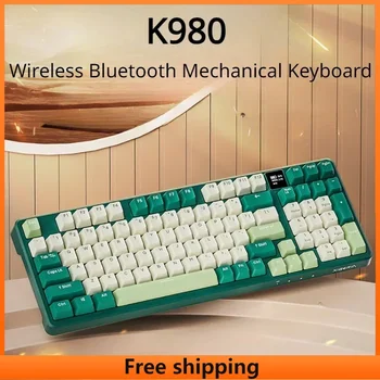 K980 Беспроводная Bluetooth-механическая клавиатура Трехрежимная киберспорт Игры Офис Горячая замена RGB Подсветка Механическая клавиатура