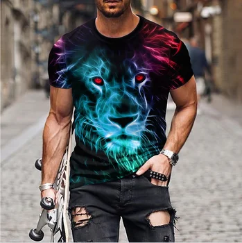 Mode été lion animaux impression 3D hommes t - shirt manches courtes oversize t - shirt vente chaude