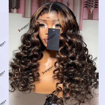 Natural Remy Brazilian Bouncy Wave Highlight 100% парик из натуральных волос для чернокожих женщин Бесклеевой 5X5 Кружевная застежка Парик Палочка Завиток