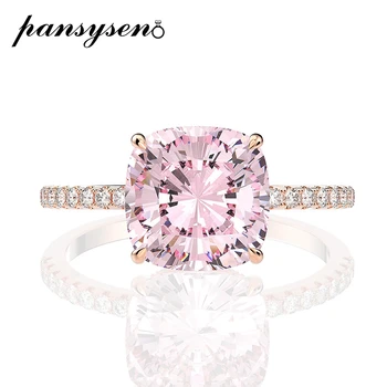 PANSYSEN 18-каратное розовое золото с покрытием 10x10 мм сапфир драгоценный камень кольцо 925 пробы из стерлингового серебра свадебные помолвочные ювелирные кольца оптом