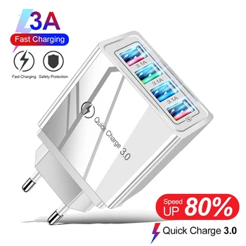 QC 3.0 4.0 USB Зарядное устройство для телефона 4 порта 5 В 3,1 А Настенный адаптер быстрой зарядки для iPhone X 7 Xiaomi Poco X3 F3 F2 Pro 11 9 Lite