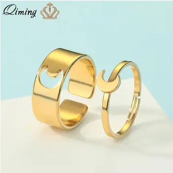 QIMING Небесный Полумесяц Регулируемые Кольца Для Женщин Matching Promise Ring Простой Изысканный Подарок