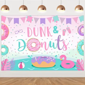 SURPRISE-Dunk и Donuts Фон для вечеринки у бассейна, Украшения для вечеринки, Принадлежности для вечеринки у бассейна с пончиками, Принадлежности для вечеринки у бассейна