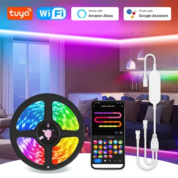 TUYA Комплект светодиодных лент WiFi WS2811 RGBIC Гибкая лента 1 ~ 20 м для потолочного кабинета Комната Домашняя вечеринка Работает с Alexa Google Home