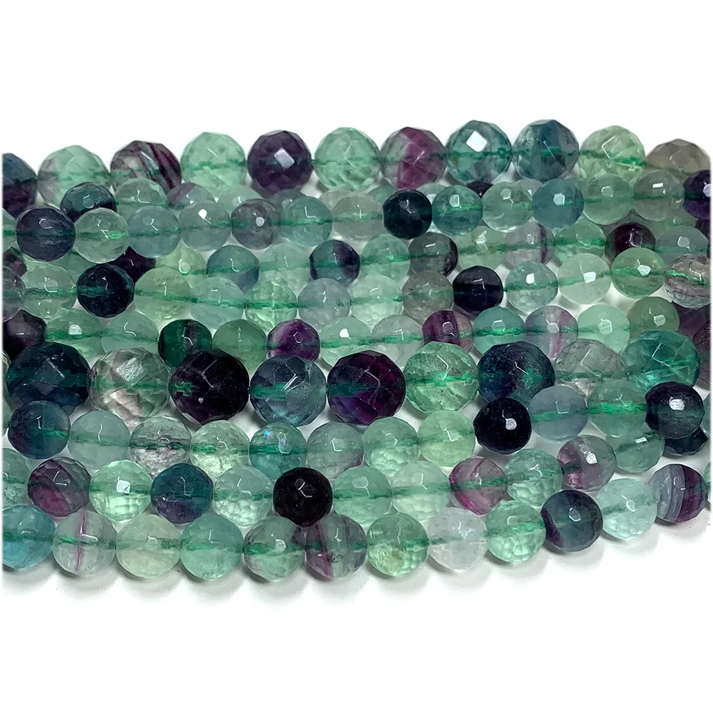 Veemake Натуральный зеленый, синий, фиолетовый, флюорит, круглые граненые свободные бусины 08099
