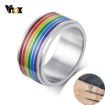 Vnox 8 мм Спиннер Кольцо для снятия стресса для мужчин Эмаль Радужные линии Повязка на палец Повседневная гордость ЛГБТК Ювелирные изделия