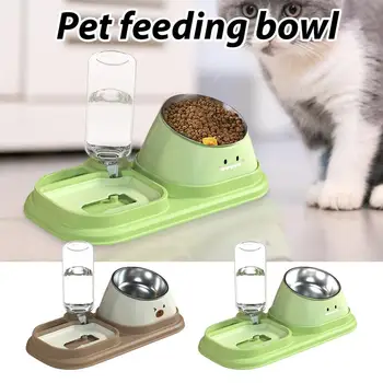  Автоматическая кормушка для еды с защитой от глотания Еда Нескользящая чаша для кошек из нержавеющей стали Pet Slow Feeders с бутылкой для воды для кошек
