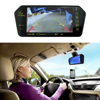 Автомобильный ЖК-монитор TFT Слот USB TF Универсальное зеркало заднего вида Full HD 7-дюймовый дисплей Bluetooth для камеры заднего вида или GPS-навигатора
