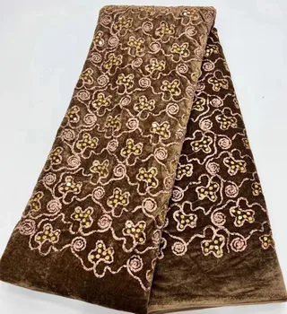 Африканская нигерийская бархатная кружевная ткань с вышивкой для шитья платья для вечеринки Ткань Материал 2023 Синее бархатное кружевное свадебное платье