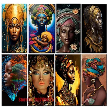Африканские женщины 5d Сделай сам алмазная живопись Портрет Полный квадрат Круглая алмазная мозаика Новинка 2023 Стразы Картины Декор