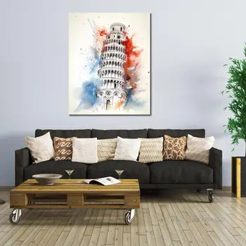 Всемирно известное здание Пизанская башня Карандаш Скрипт Искусство Холст Печать Картина Плакат Для Гостиничного Номера Настенный Декор