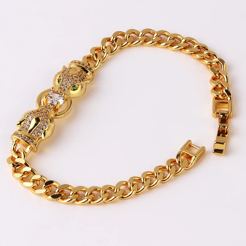 Высококачественный леопардовый браслет Женский винтажный браслет золотого цвета с блестящим AAA CZ Stone Row, элегантный подарок для вечеринок ювелирных изделий