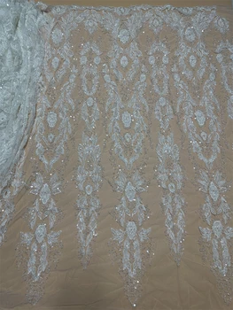 Высококачественный французский ZH-13085218 Вышивка Тюль Африканская ткань с бусинами Для пошива свадебного платья