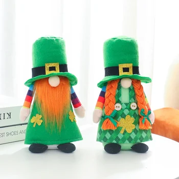 День Святого Патрика Украшения для гномов Ирландские гномы Святой Патрик Зеленый клевер Безликая кукла Кулон Украшение для дома