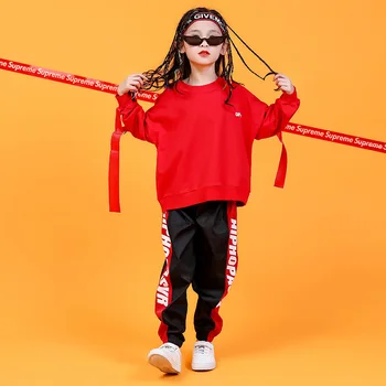 Детская одежда для уличных танцев хип-хоп для мальчиков и девочек корейский прилив джаз танцевальные костюмы лента для танцев