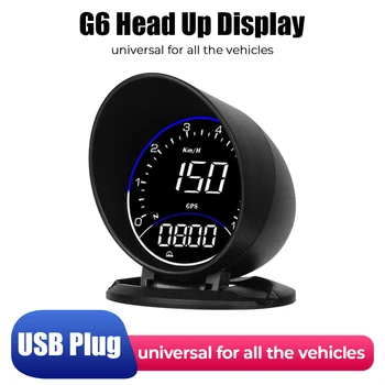  Дисплей автомобиля Спидометр Пробег G6 HUD RPM MPH GPS Компас Цифровые часы Высотомер с окружающим освещением Сигнализация