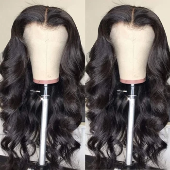 Длинные 26-дюймовые кружевные передние парики для чернокожих женщин Свободный парик из волокнистого волокна, предварительно выщипанный с детскими волосами, натуральный черный бесклеевой кружевной парик