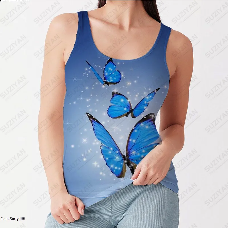 Женская безрукавка Красочная бабочка 3D-печать Темперамент Повседневная летняя горячая продажа Женская майка Топ без рукавов