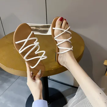 Женская обувь 2023 Мода Женские сандалии с тонким ремешком Легкие женские туфли на плоской шнуровке Женская летняя обувь